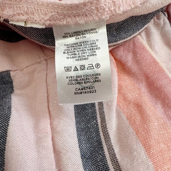 LOFT Linen Rayon Wide Leg Pants Striped M Pink Peach Gray - Picture 6 of 10